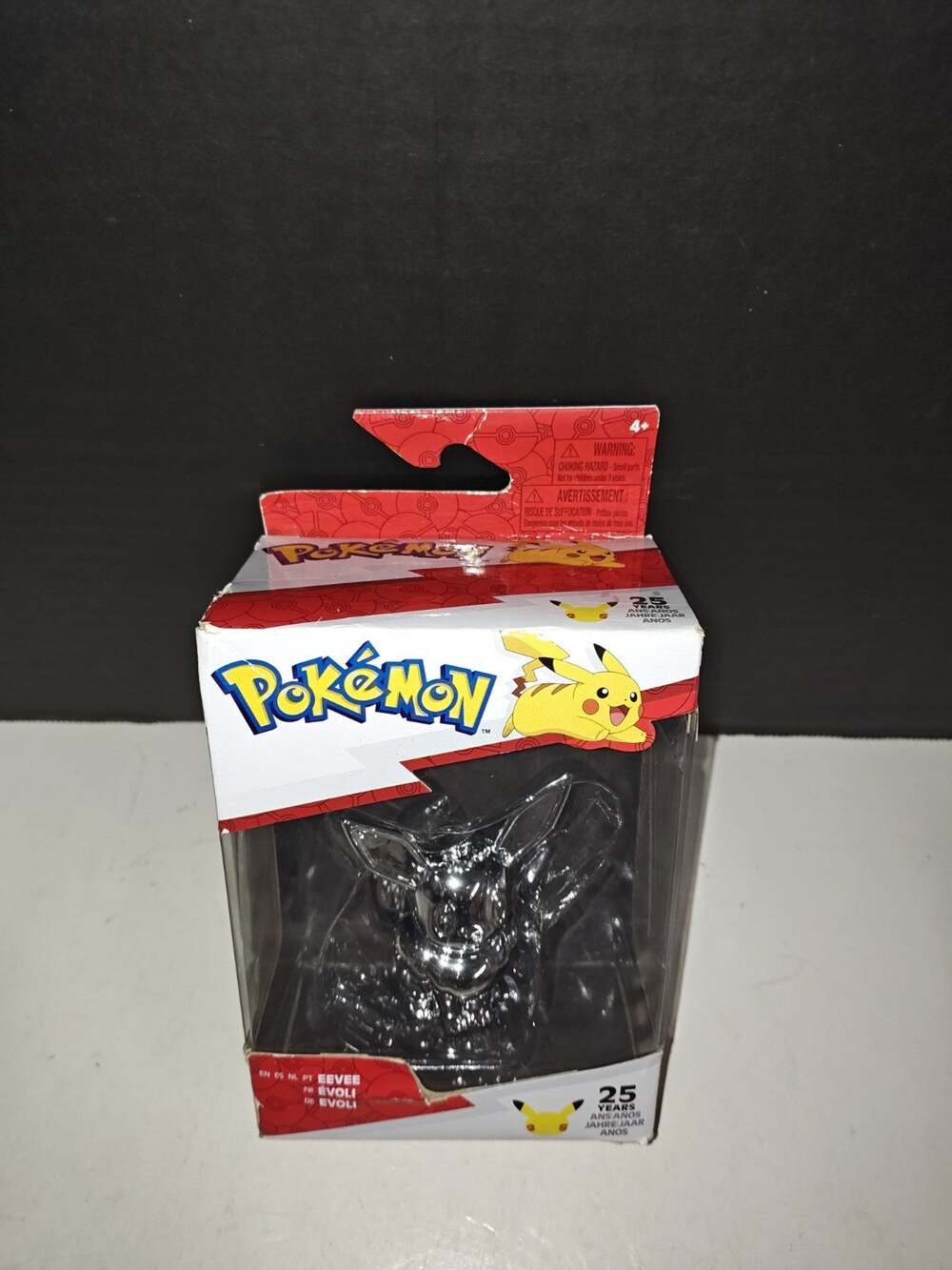 Pokemon 25th Anniversary Eevee Fox Silver Battle Collectible Figure Toy Jazwares